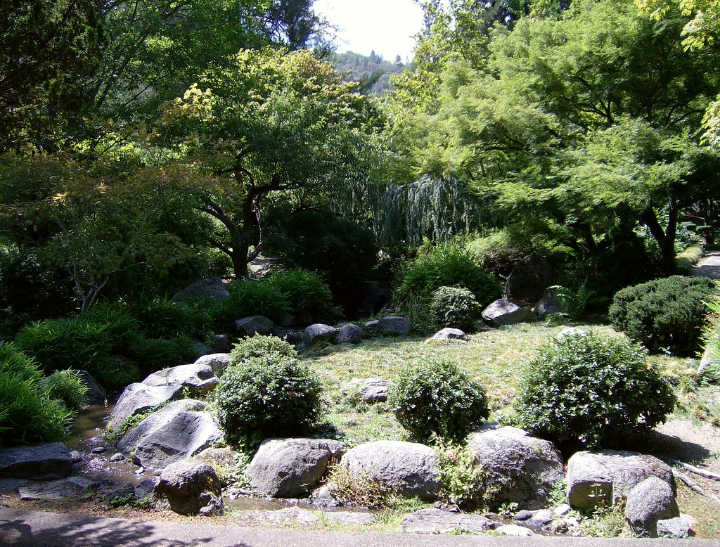 Mature trees and shaded creekside pathways in Lithia Park, Ashland, Oregon